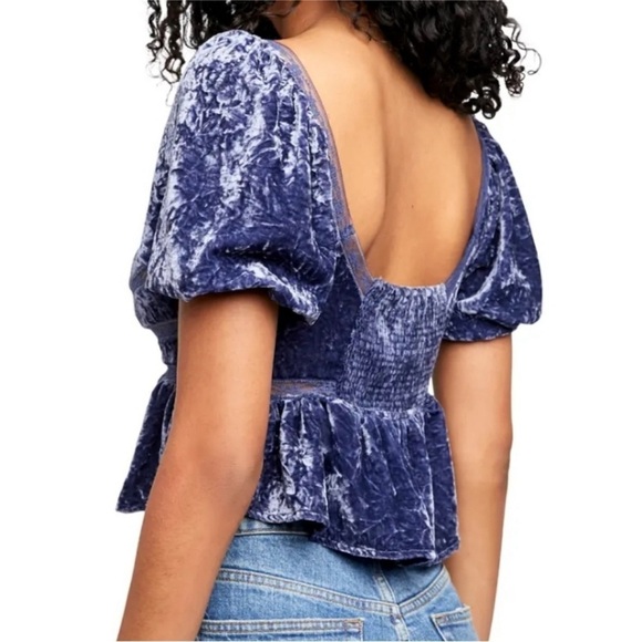 Free People | NWT Purple Wild Moon Yours Truly Velvet Lace Witchy Viscose Top M - Picture 8 of 9